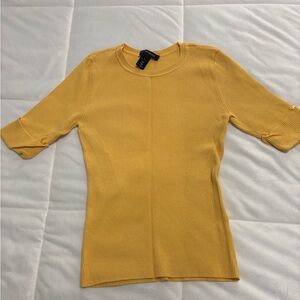 WHBM Mustard Yellow Ribbed Short Sleeve Sweater